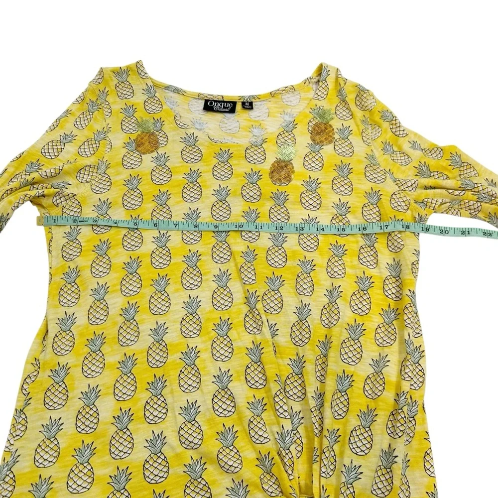 Onque Casuals Medium Yellow Pineapple Print Tie At Waist Top
